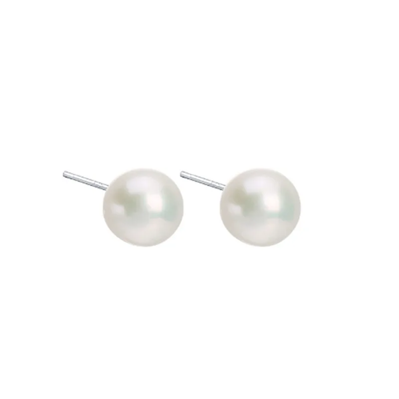 Wholesale High Gloss Natural Freshwater Pearl Stud Earrings S925 Silver Women's Fashion Jewelry Anniversary Gift