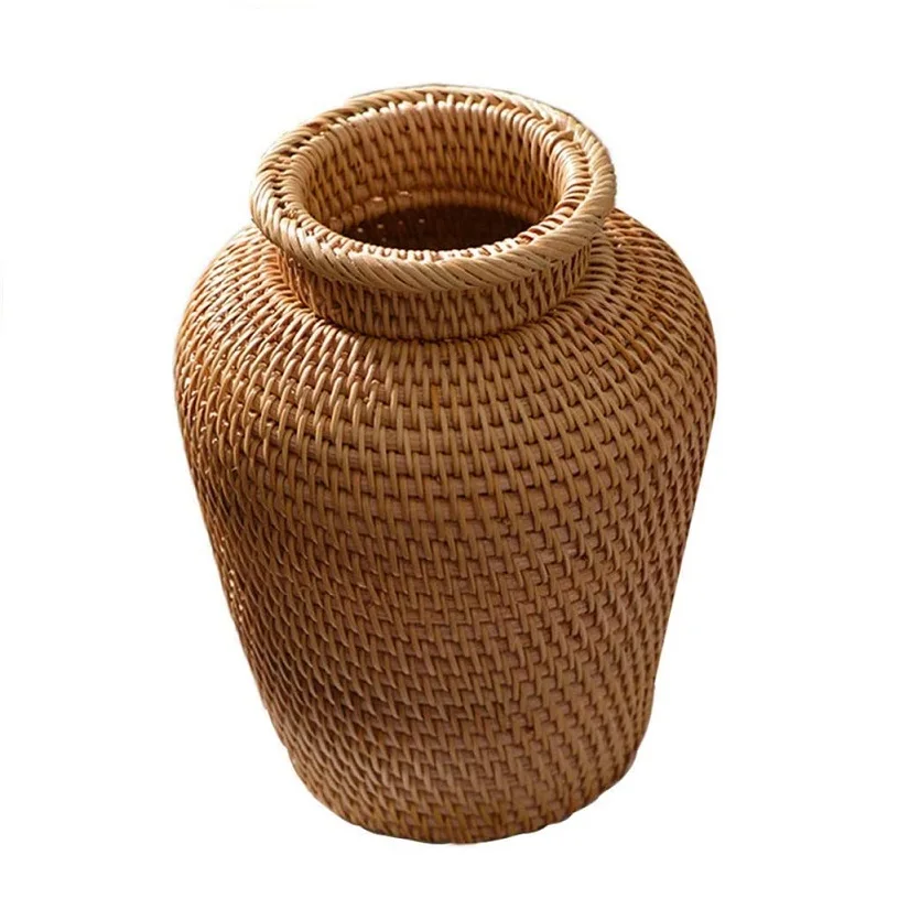 

Amazon Hot Sell Handmade Rattan Vase Flower Pot Natural Wicker Vase, Wicker color