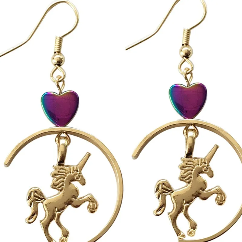 

2019 Korean C-shaped Laser ABR Color Ear Clip Drop Earrings Eco-friendly Love Girl Unicorn Earrings for Girls, Colorful