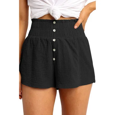 

Fashionable shorts women summer 2020 new pure-color high-waisted shorts button decoration casual straight leg pants, 4 colors