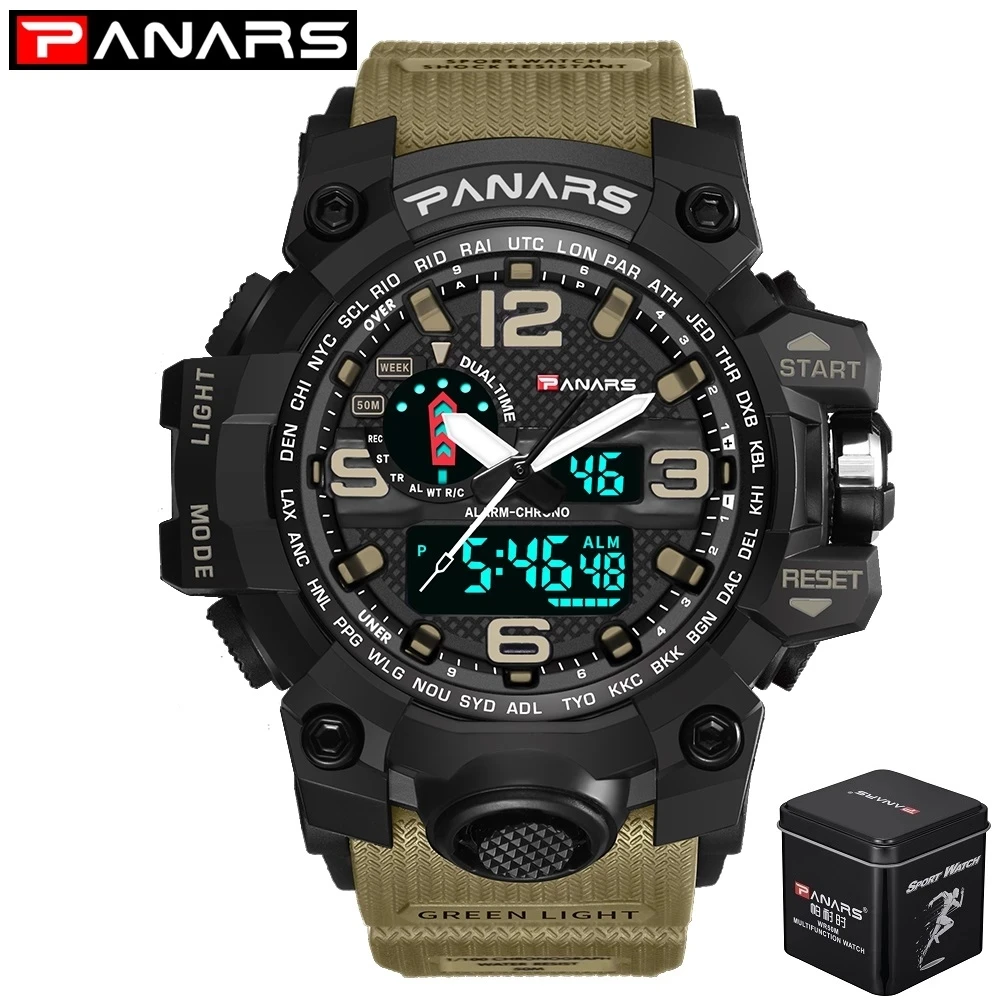 

PANARS Men Military Watch 50m Waterproof Wristwatch LED Quartz Clock Sport Watch Male relogios masculino Sport Watch Men