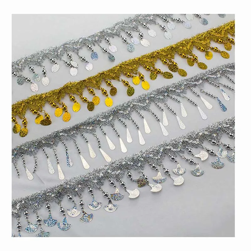 

diy garment accessories metallic gold silver lace braid stage dancewear costume tassel fringe beaded glitter sequined lace trim