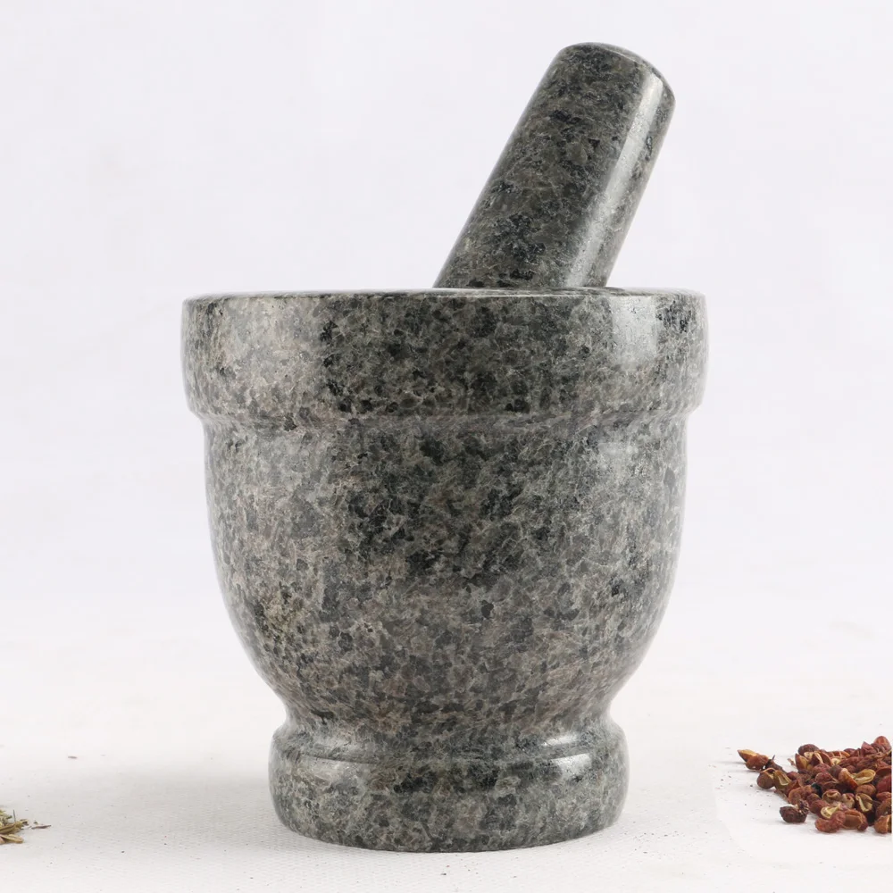 

Natural grey granite stone mortar and pestle in herb & spice tools garlic masher