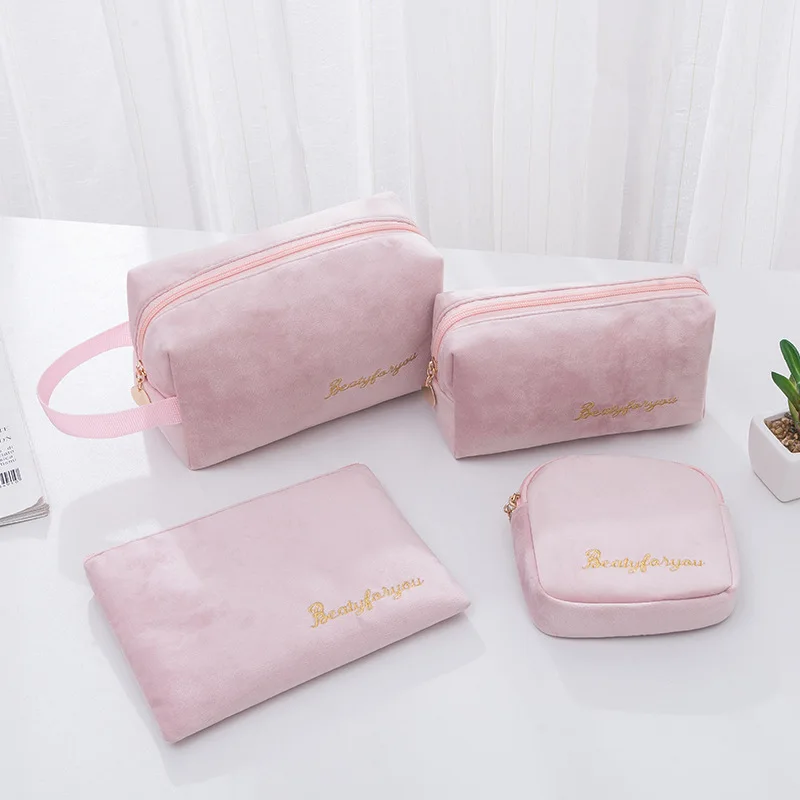 

Wholesale Pink Velvet Cosmetic Makeup Bag Black Velvet Cosmetic Pouch With Zipper, Customized color for plain cotton bags wholesale