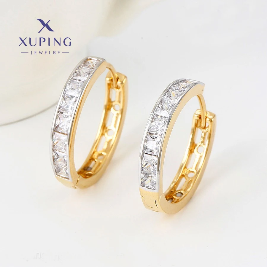 

E-1538 xuping fashion jewelry elegant Simple hoop earrings women luxury 14K gold plated crystal earring wholesale bulk 2023