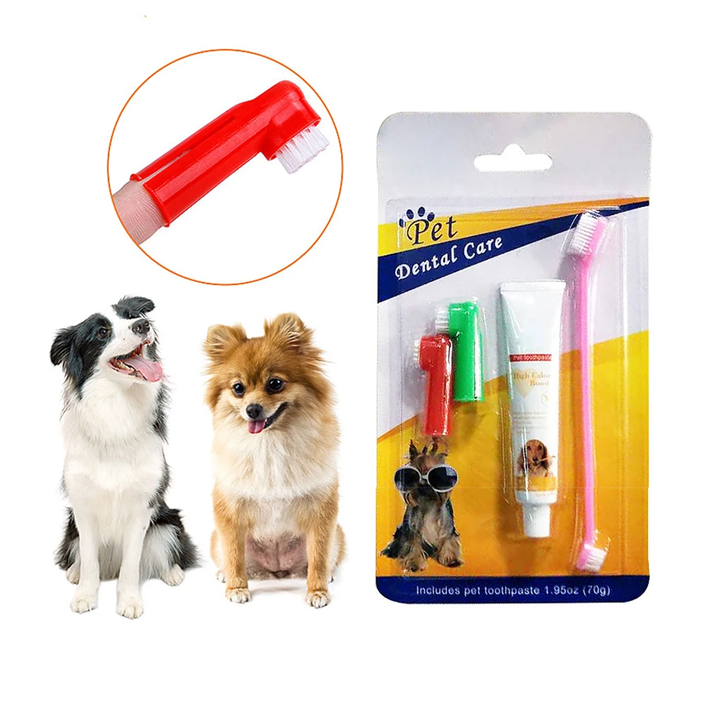 

Toothpaste for Dogs Pet Dental Care Kit with 2 Finger Toothbrushes, 1 Dual Sided Brushes and 1 Dog Toothpaste