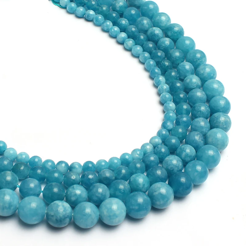 

High Quality 4/6/8/10/12MM Round Smooth Blue Jade Chalcedony Stone Beads For Jewelry Making DIY