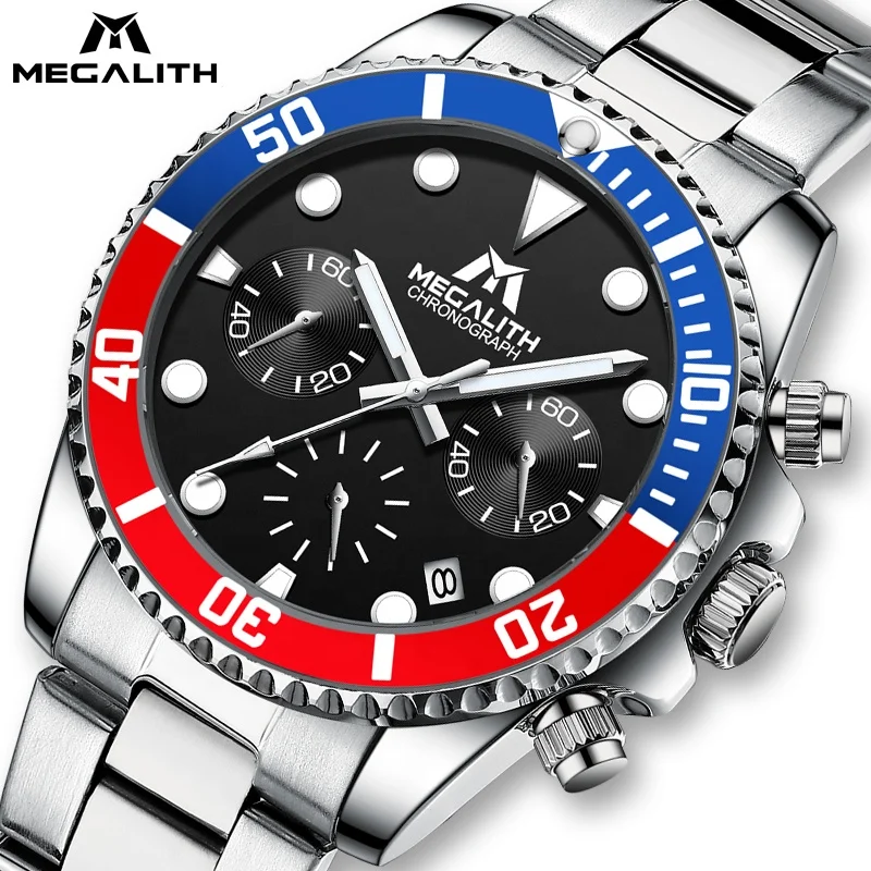 

MEGALITH 2020 Hot Product Fashion 3atm Waterproof Quartz Watch Stainless Steel Band Date Display Chronograph Business Men Watch