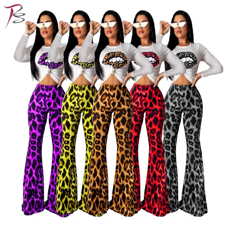 

Leopard print high-rise flared pants for Women Fall Two Pieces Jogger Tracksuit Set Women Sweatsuit Set two piece pants set, 5 colors