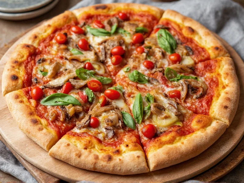 Homemade pizza with vibrant toppings on crispy no-yeast crust