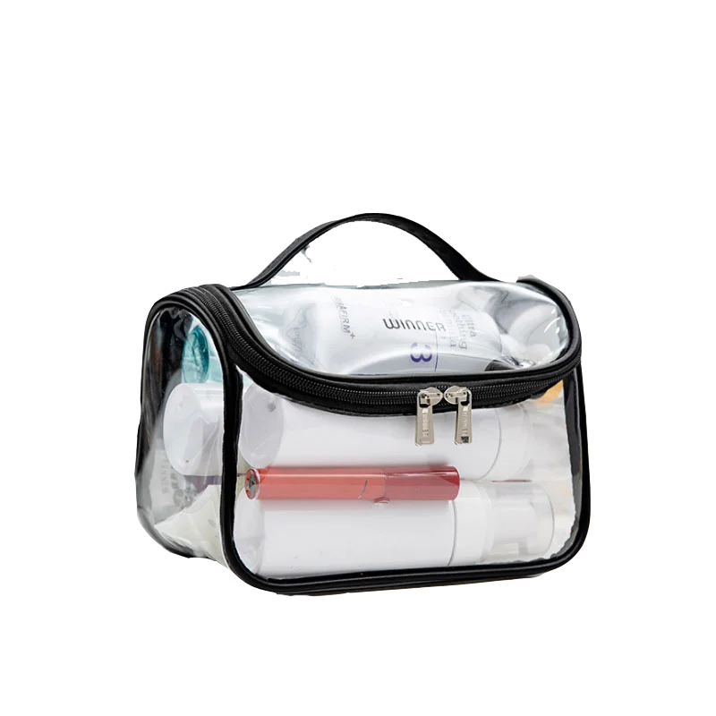 

Black Clear Cosmetics Case Makeup Bag Travel Toiletry Bags Transparent PVC Cosmetic Bag With Handle