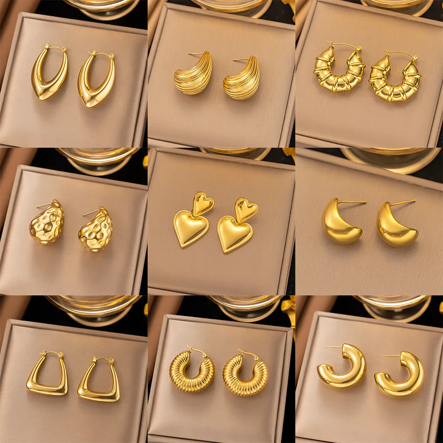 

Finetoo Stainless Steel 18K Gold Earrings Heart C-shaped Hoop Earring Women's Non Tarnish Jewelry