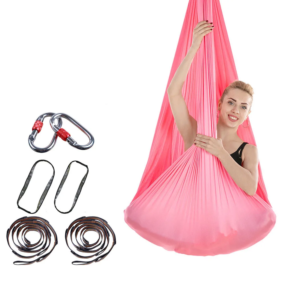 

Silk Fabric Flying Aerial Yoga Hammock Set Swing Stretch Anti-gravity Yoga belt Buckles and Ropes