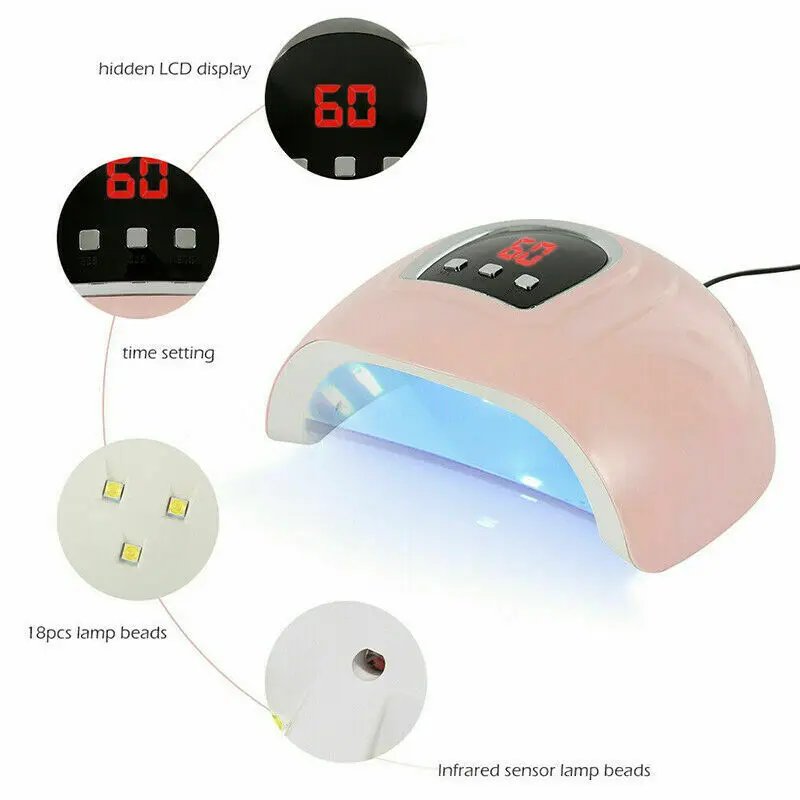 

Smart Sensor 54w Dual Light Source UV Nail Polish Dryer Lamp Quick-Drying LED Phototherapy Machine Nail Set Kit with UV Lamp, Pink