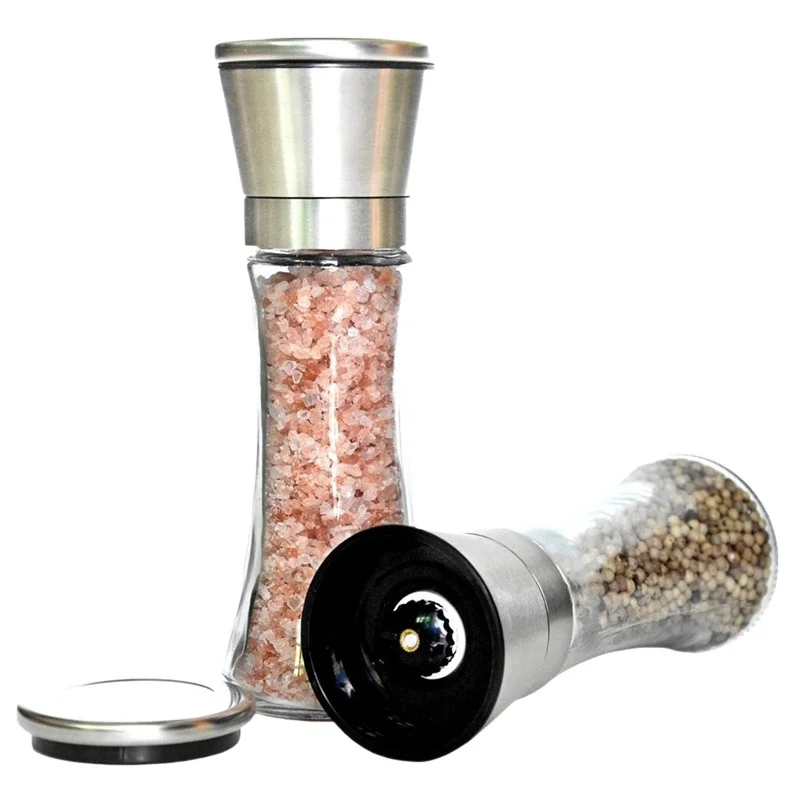 wholesale price 180ml Glass bottle Salt and Pepper Shakers pepper grinder ceramic spice mill botol kaca, Customized