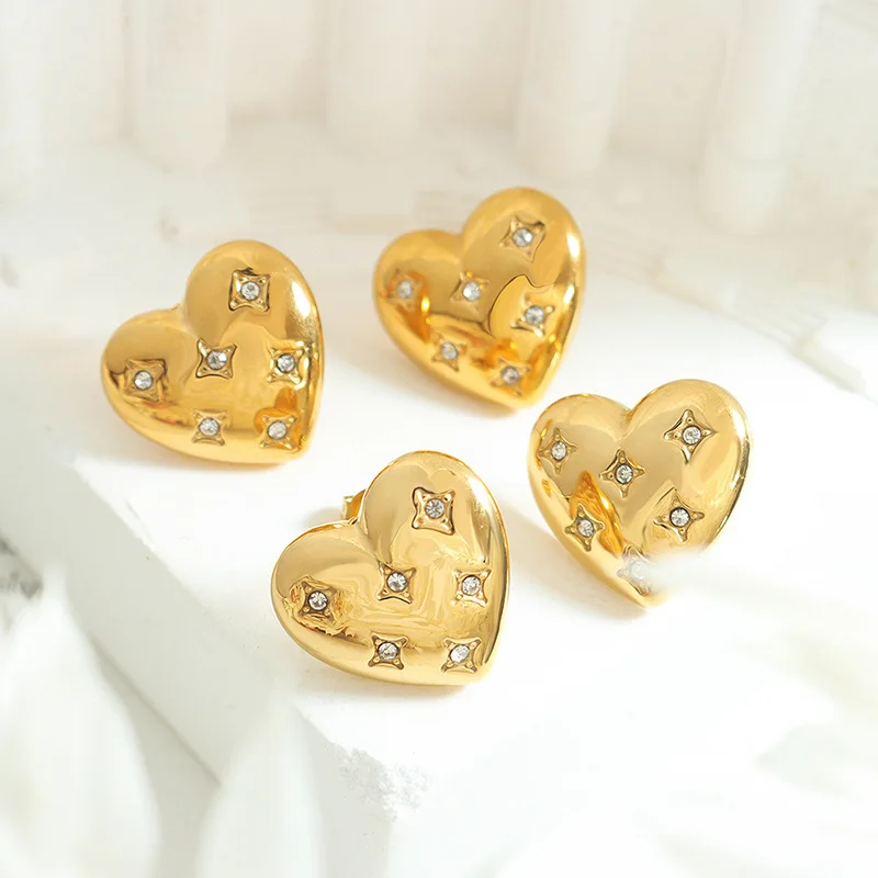 

Ins Hot Sell Stainless Steel Heart Earring 18k Gold Plate Zircon Earring Dainty Crystal Stud Earring