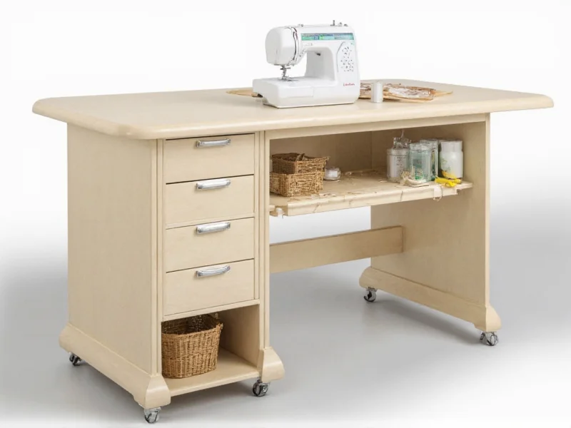 Craft table with integrated sewing machine well