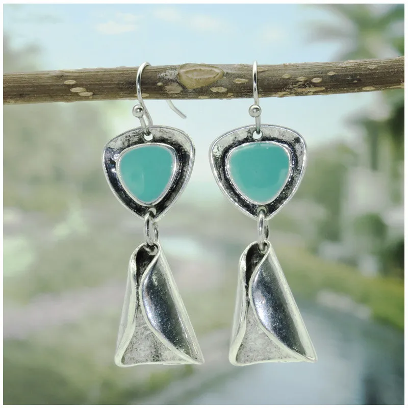 

Bohemian Natural Unique Turquoise Lotus Earrings