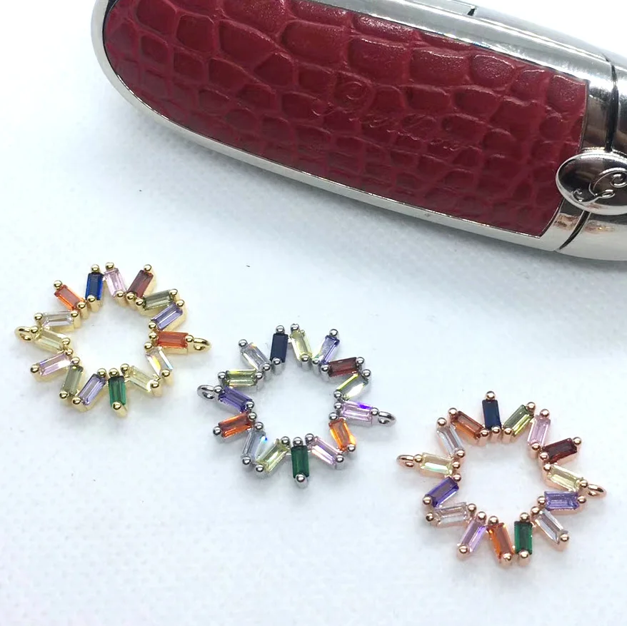 

Rainbow Cz Micro Pave Round Charm Delicate CZ Connector Handmade DIY Bracelet Necklace Component