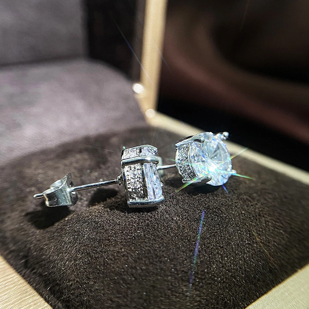 

CAOSHI Luxury Crystal Stone Earrings Charm Silver Color Stud Earrings For Women Men Vintage Round Stud Earrings