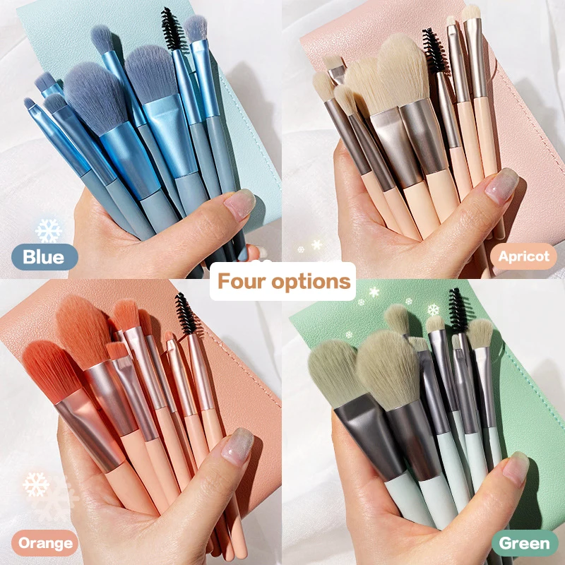 

Custom Logo Free Sample Non Private Label Luxury Bling Flat Multicolor Makeup Brushes Set with Leather Bag, Customized color