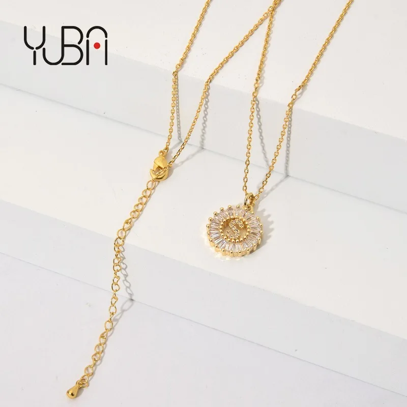 

Factory direct sale fashion low moq gold white colorful cz jewelry letter initial pendant necklace