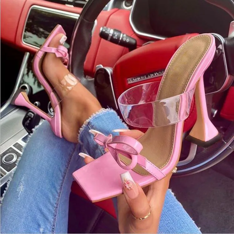 

PDEP 2021 new style butterfly sexy super high heels square toe fashion wine glass sandals female heel shoes, White,black,beige,pink
