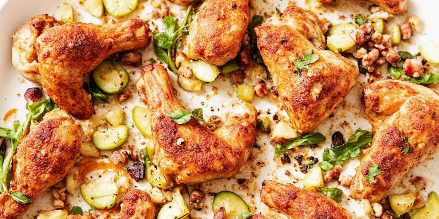 Harissa spiced chicken with colorful spices laid out