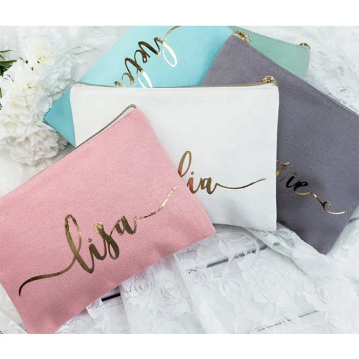 

Custom Gold Logo Printed Organizer Gift Canvas Carry-all Pouch Fashion Toiletry Travel Makeup Cosmetic Bag, Blue, pink, gray, navy, black, customized