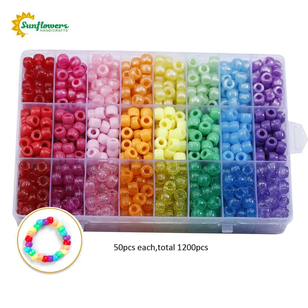 

Amazon Multi Colored 9x6mm Plastic Craft Pony Beads Assorted Bulk into Storage Box, Multi color