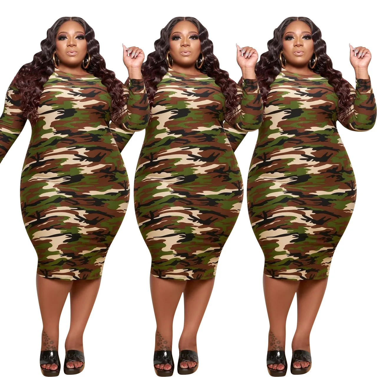 

B54140A Plus size women dress fashion camouflage color casual dress, Shown
