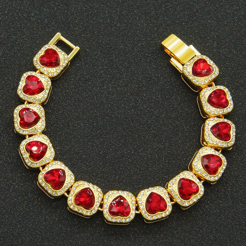 

Hip Hop Cool Jewelry Men And Women Red Love Diamond Square Gemstone Bracelet Luxe, Picture