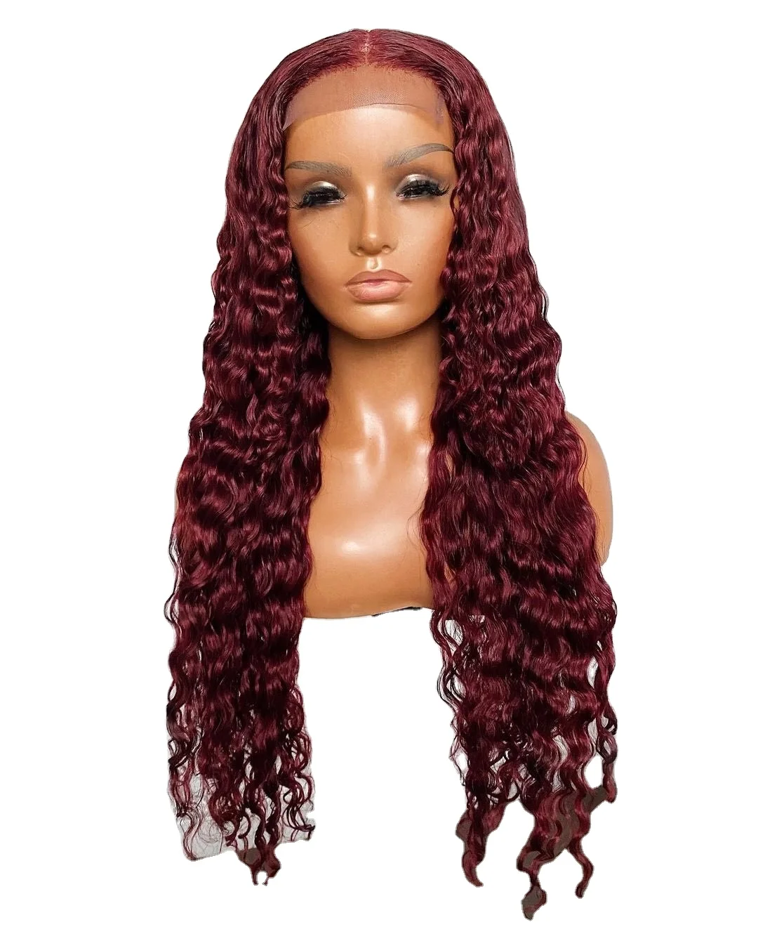 

Cheap Heat Friendly Fiber 99J Burgundy Curly Long Hair Synthetic Wig