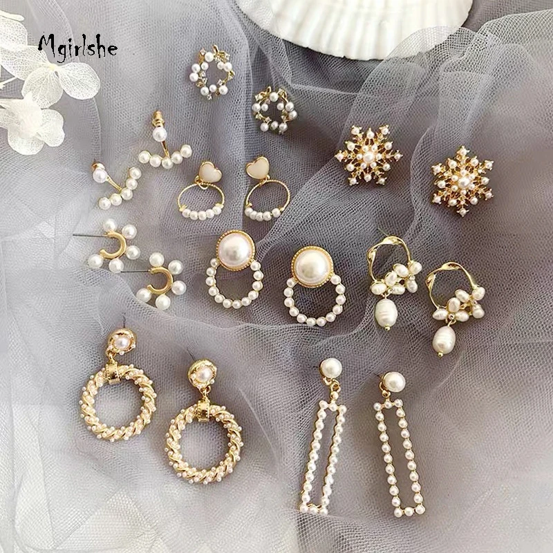 

Mgirlshe Wholesale 925 Silver Needle Earrings Summer Women Fashion Jewelry pineapple Handmade Pearl Girls Earrings Mix, Colors