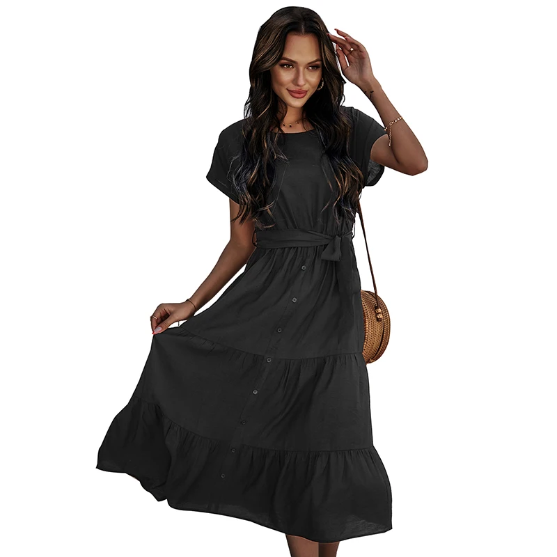 

Manufacturer 2021 Hot Sale Spring Summer Casual Black Dress Elegant Dresses For Women, Picture