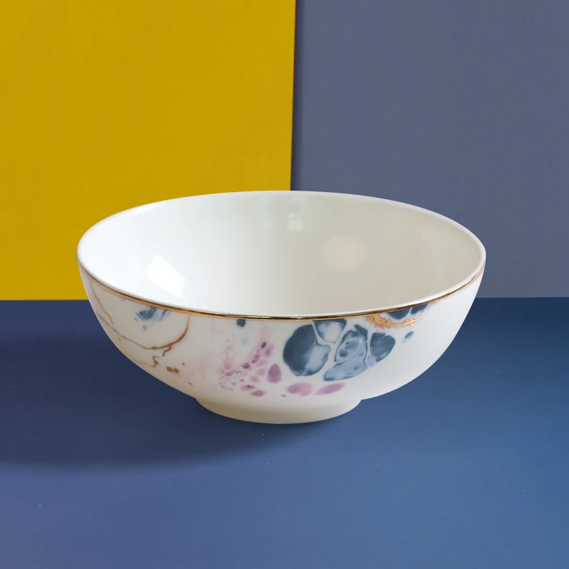 

Fancy Decal Design Houseware Kithenware Bone China Porcleain Bowl Ceramic Bowls with Gold Rim