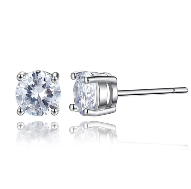 

Classic Sterling Silver Jewelry 4mm  6mm round CZ cubic zircon 925 Sterling Silver Stud Earring, White