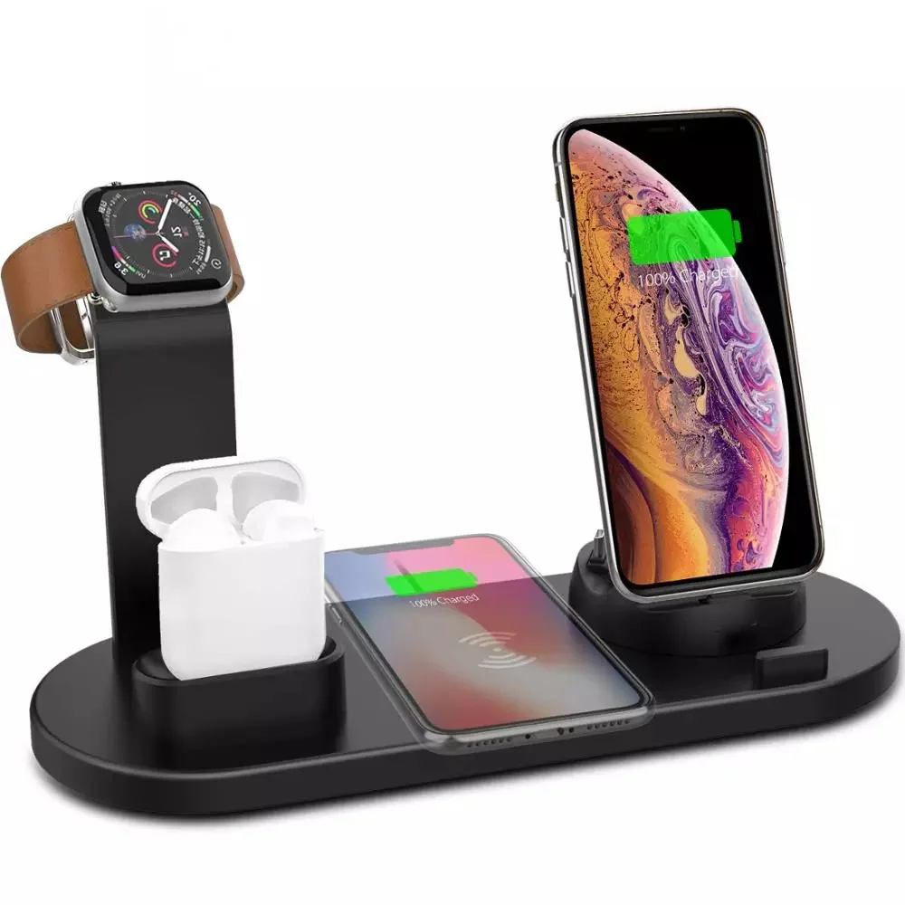 

Hot Selling Detachable 10W Qi Wireless Charging Station Stand 4 in 1 Wireless Charger for Multiple Phones