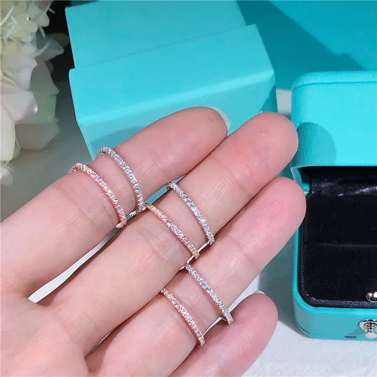 

Simplicity Eternity Band ring 925 Sterling silver AAAAA Zircon cz Wedding Band Rings for women Bridal Statement Party Jewelry