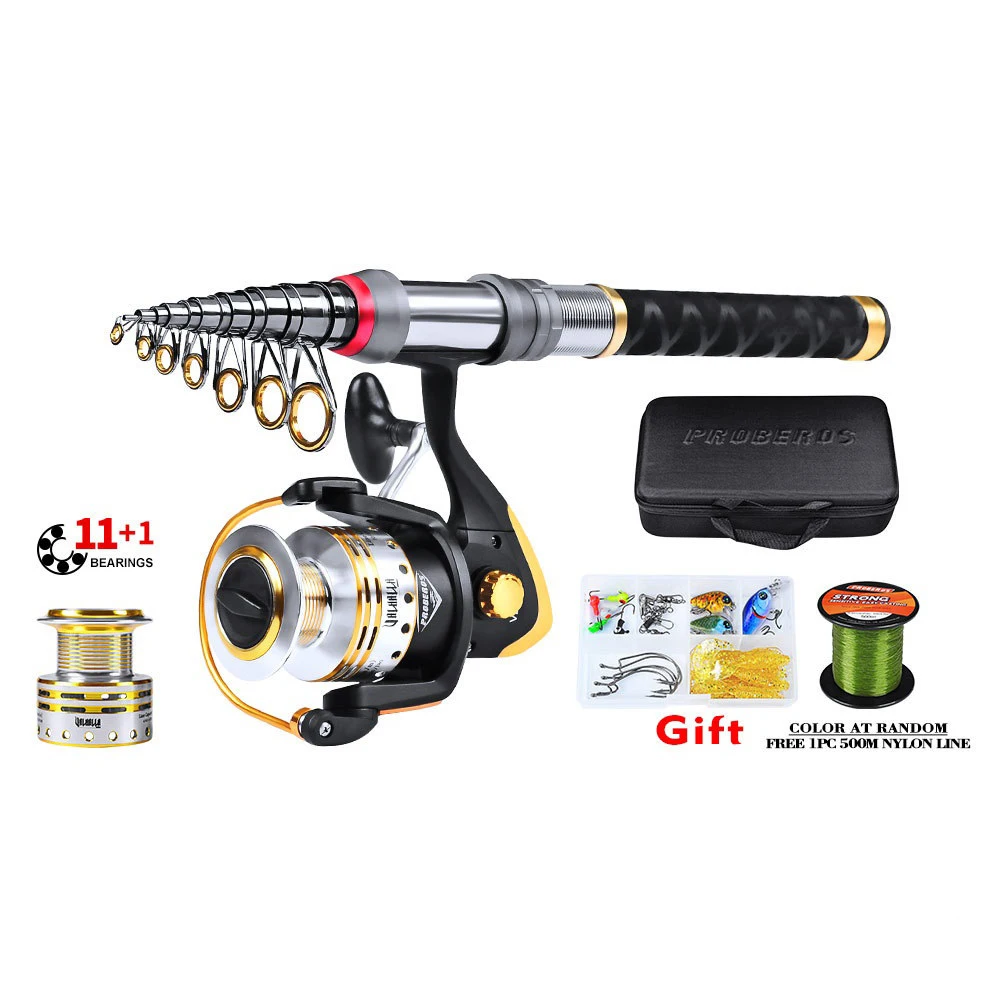 

High carbon portable wholesale 1.8m-2.7m telescopic fishing rod and spinning fishing reel fishing lure full kit