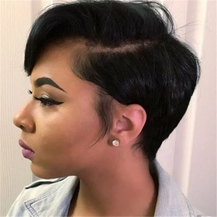 

Hot Beauty 13x4 Lace Front Pixie Cut Wig Wholesale 100% Brazilian Short Wigs Human Hair Bob Wig With Bang For Black Women, #1b natural black,brazilian short wigs