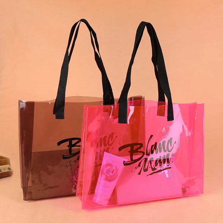 

Custom print new design pvc logo bag glitter transparent plastic pvc clear pink bag