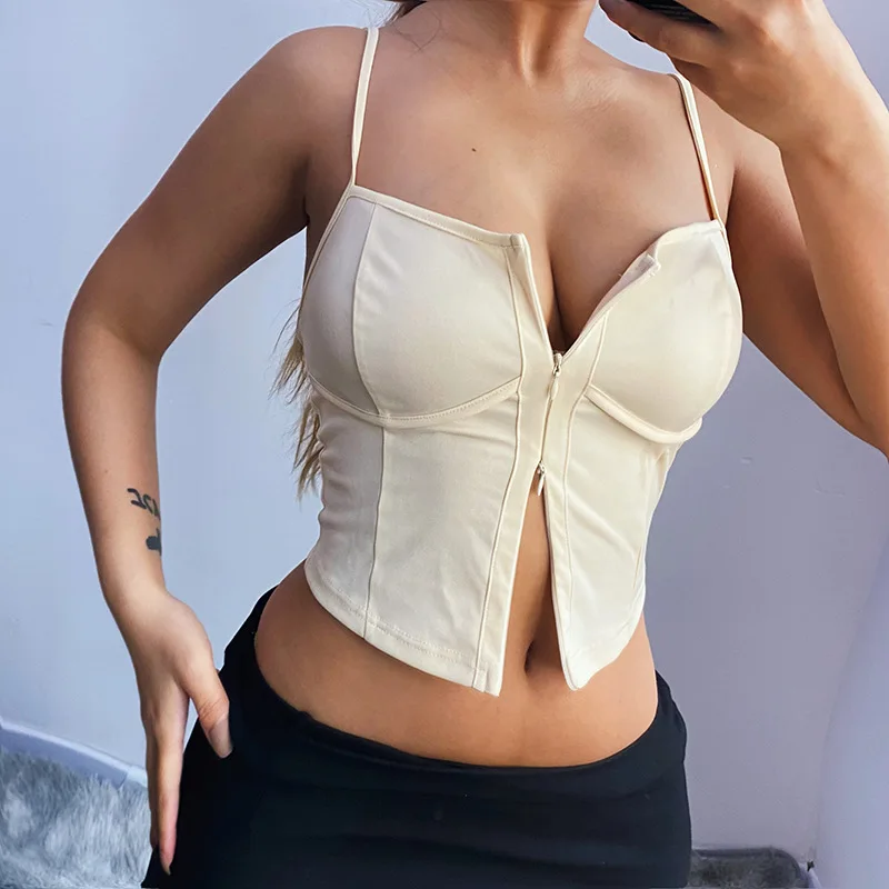 

Summer sexy zipper club party wear backless tanks tops women clothing camisoles crop tops 2021, Customized color