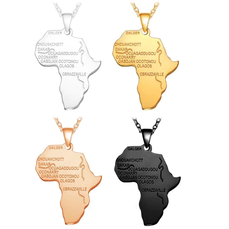 
Hiphop 316L Stainless Steel Gold Chain Africa Map Pendant Alphbat African Map Necklace 