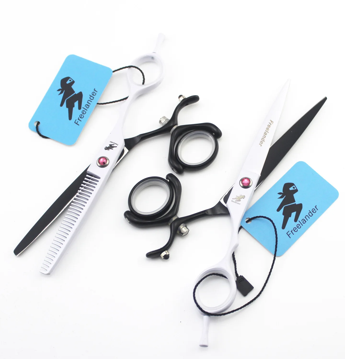 

Freelander black and white paint 6.0 inch flying shear flat shear tooth scissors