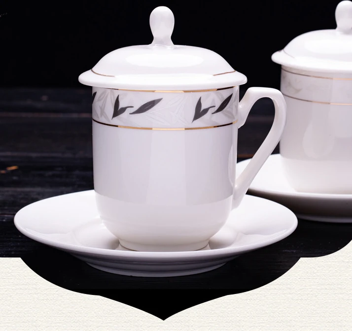 

Ceramic Cup with Lid Creative Office Meeting Mug Porcelain Tea Cup Gift Customized LOGO, Can be customized