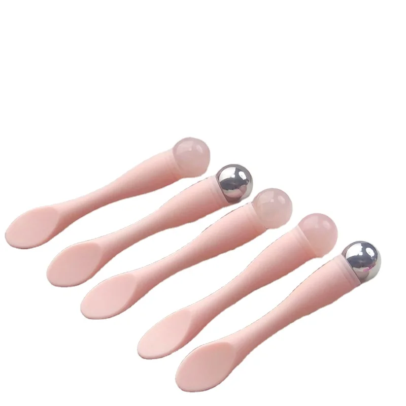 

pink wholesale mini beauty spatulas eye cream jade stainless steel spoon soft silicon cosmetic spatula