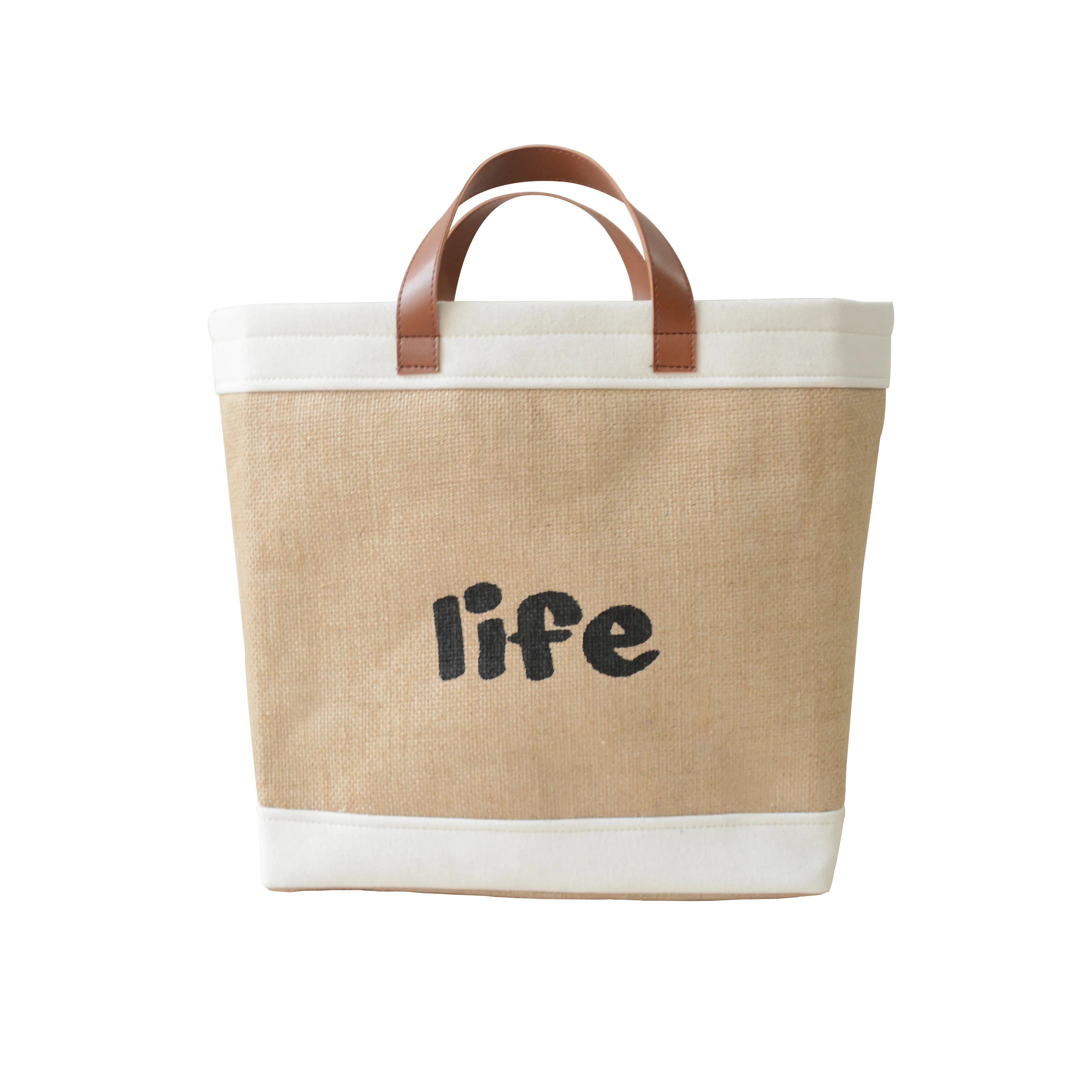 

Custom Design Reusable Grocery Bag Shopping Tote Cotton Jute Burlap with Leather Handle Jute Tote Bags, Can be customized