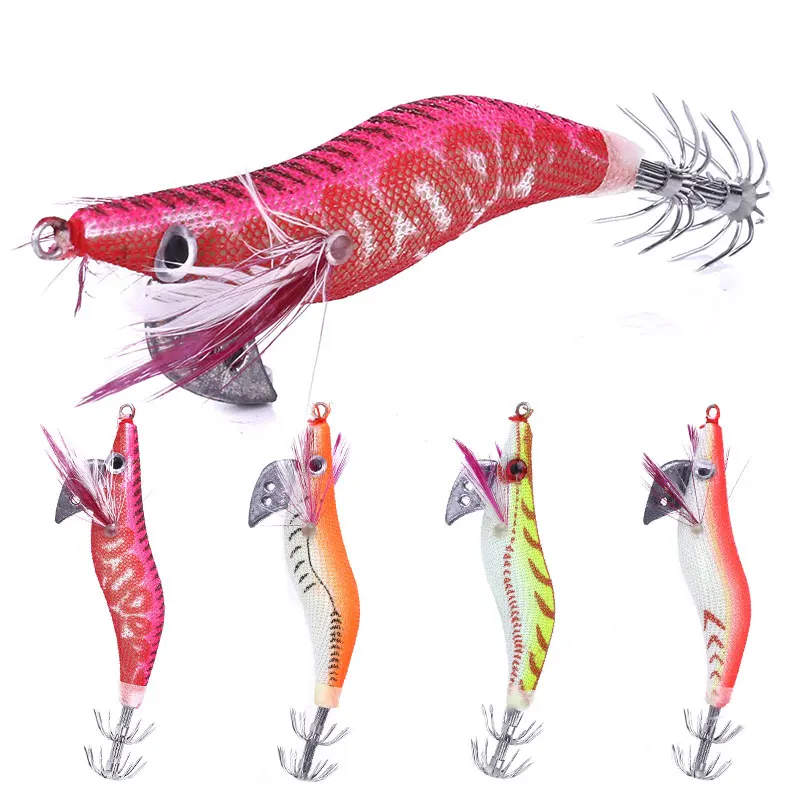 

NEWUP 8CM 7.4G hot sale artificial wooden shrimp lure lifelike squid hook fishing bait