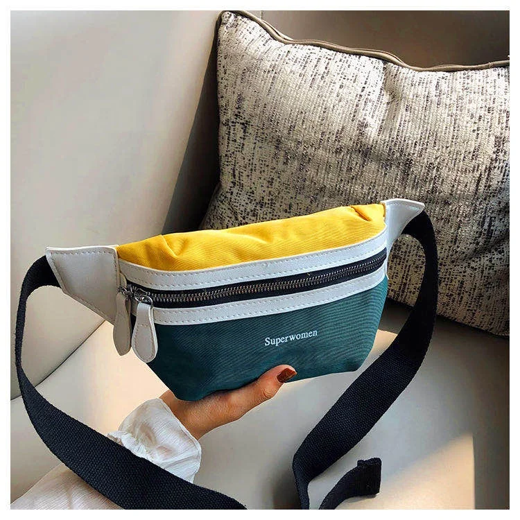 

New Style Fashion Girl Canvas Fanny Pack Chest Bag With Multifunction, Stripe